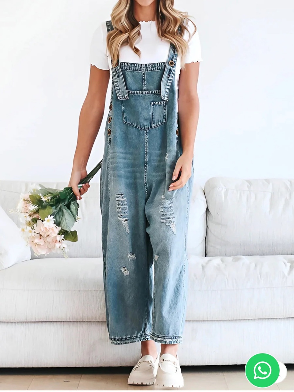 NWT: Easel Distressed Oversized Denim Cropped Wide Leg Jumper Overalls• Small - Picture 5 of 7